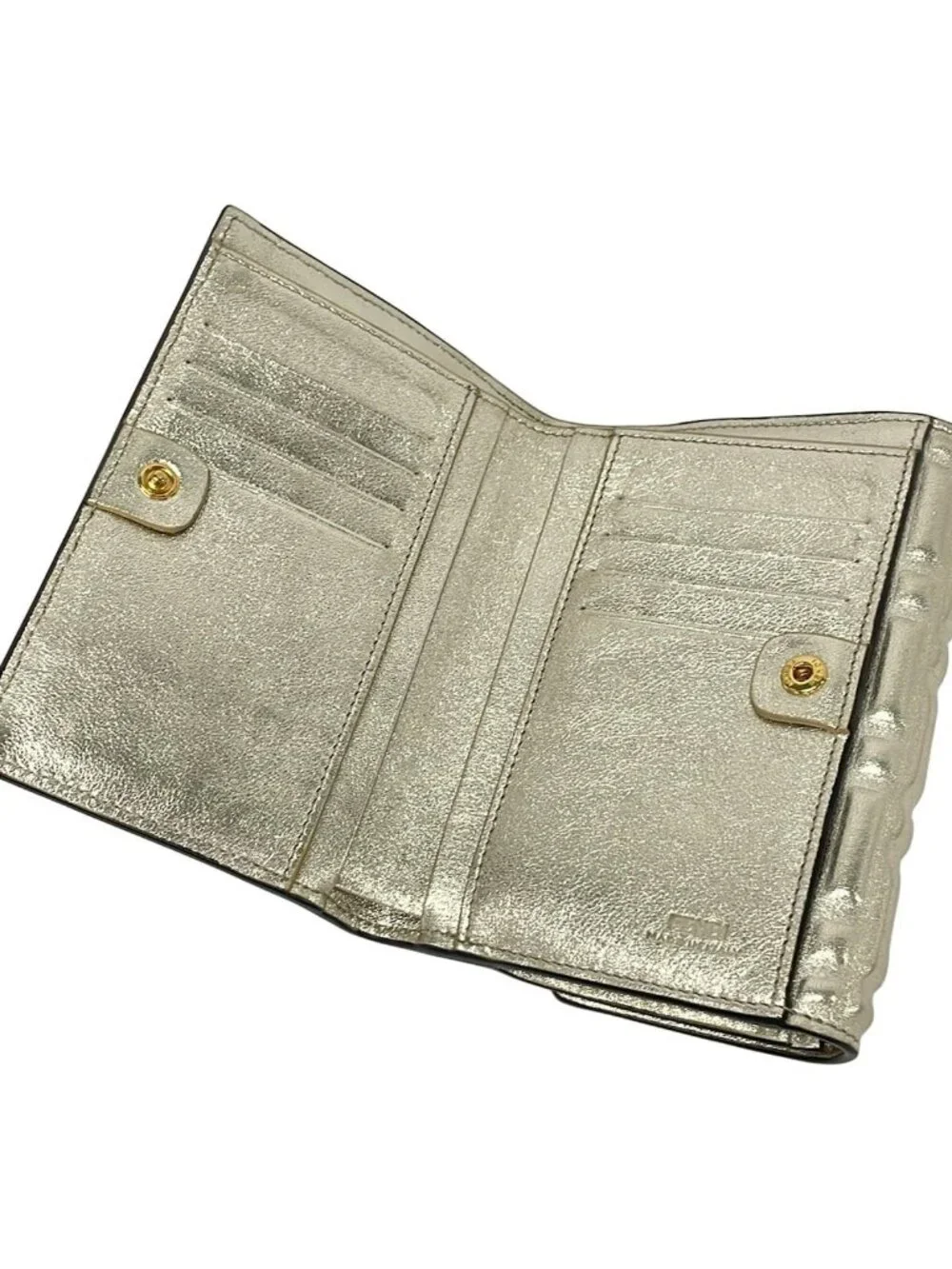 Fendi Bifold Wallet Baguette Gold Embossed Leather